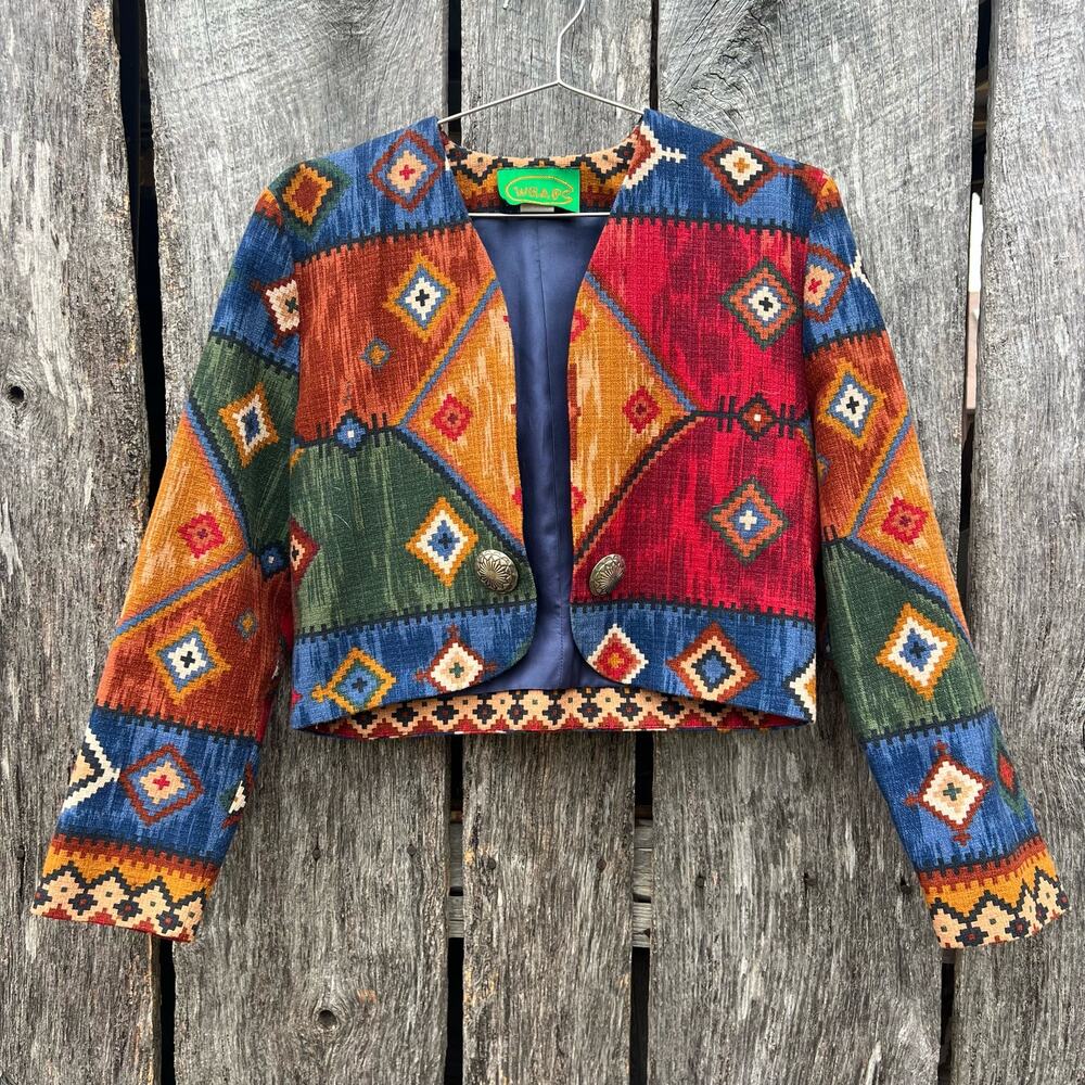 Vintage 90s Southwestern Aztec Crop Blazer Cowgirl Wraps Brand Size SMALL